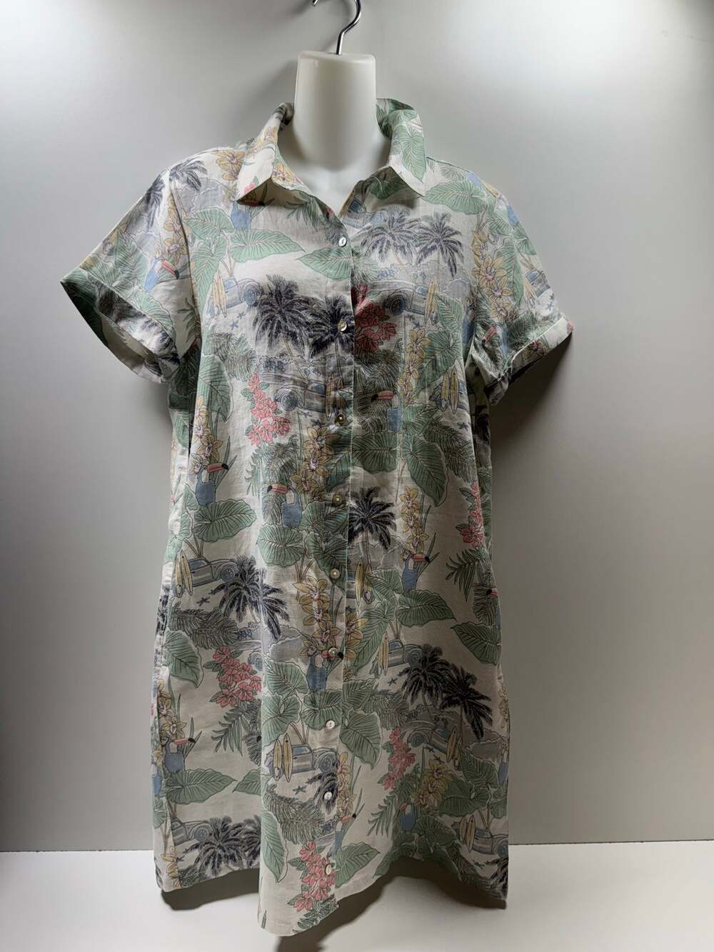 C&C California Women’s 100% Linen Shirt Dress Sz M Beach Tropical Resort  Casual